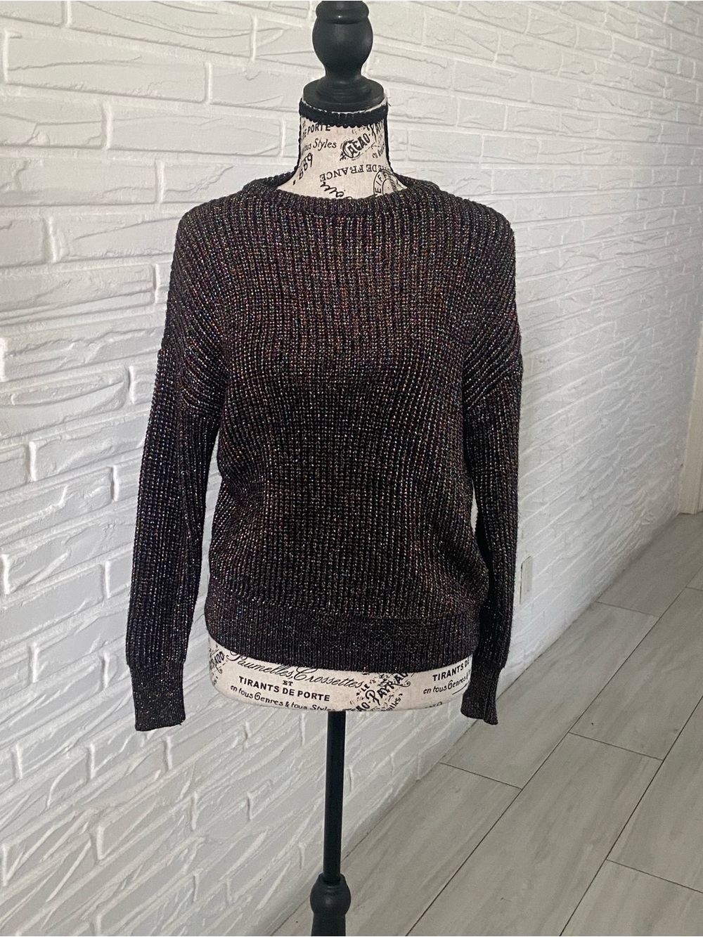 American Apparel Metallic Black Crew Sweater with Subtle Shimmer